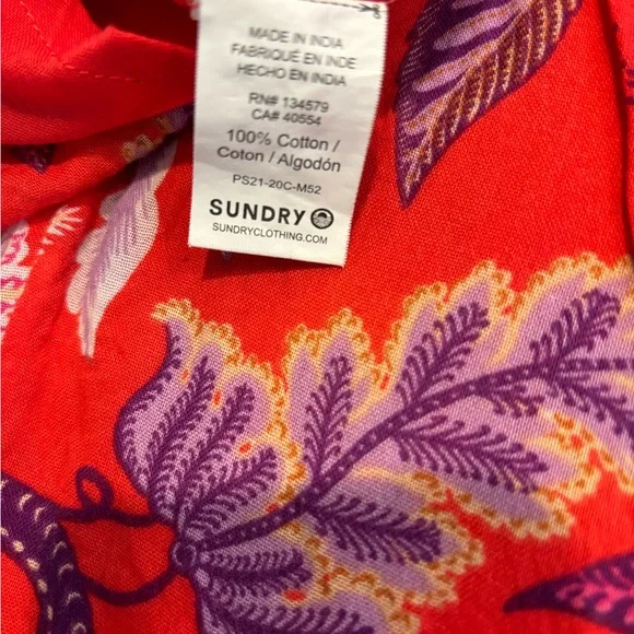 Sundry Red Floral Puff Sleeve Midi Dress - Size 1 - Picture 4 of 4